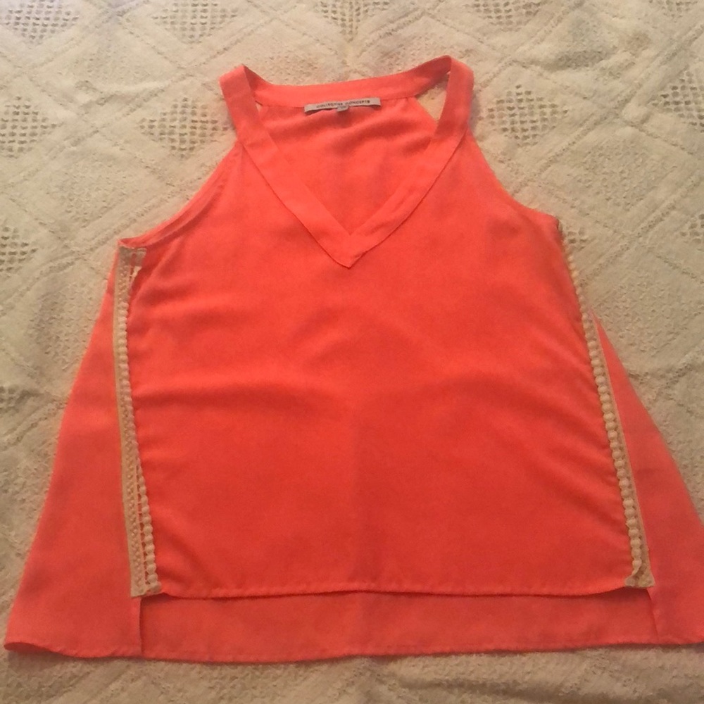 Neon pink, v-neck tank top, with side detail